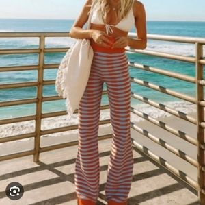 VRG GRL Sunshine in Italy Striped Knit Pants in Tangerine